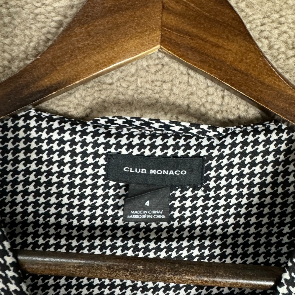 Club‎ Monaco Dress Womens 4 Black White Houndstooth Belted Work Career V Neck - Picture 7 of 12